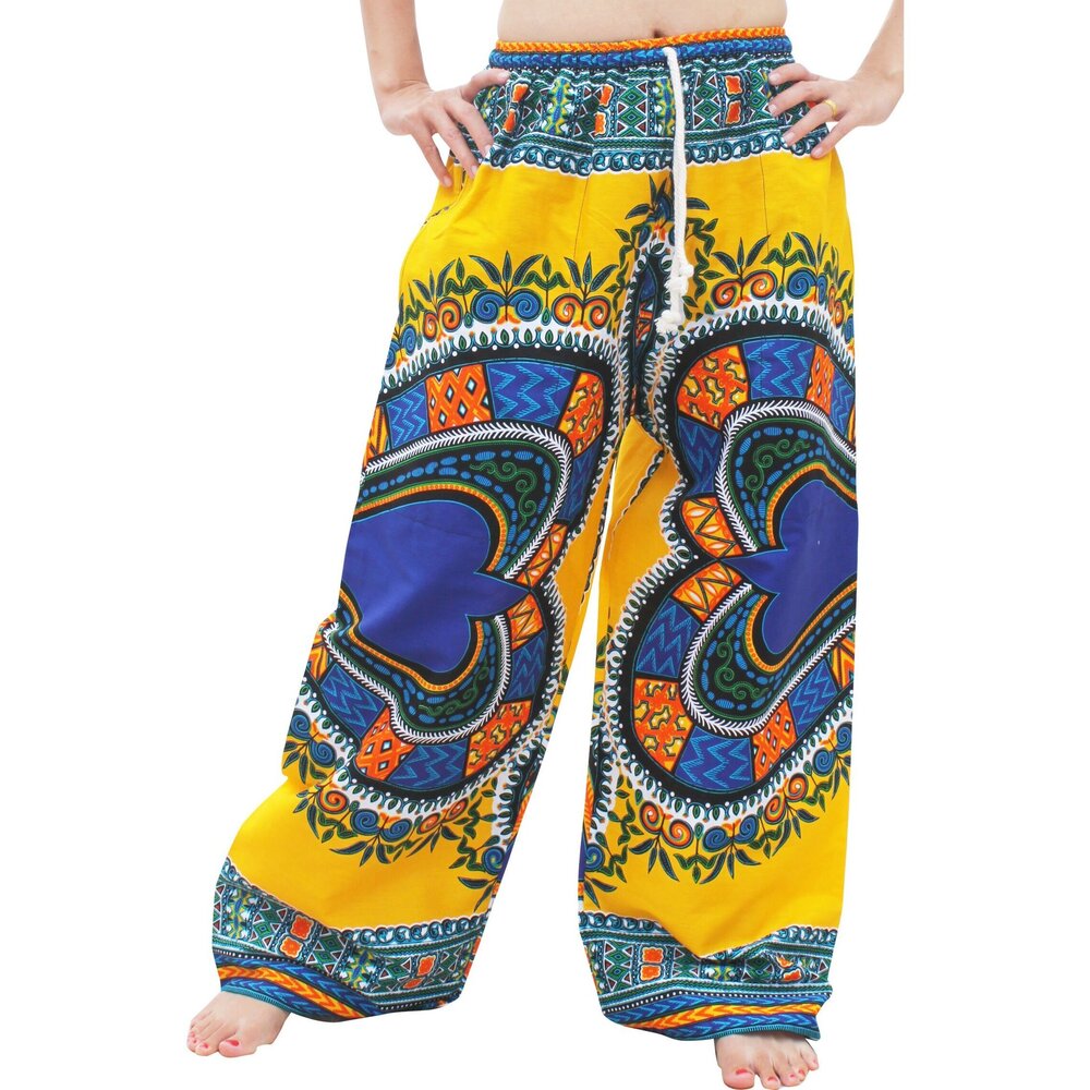 9651 Baggy Straight Leg Carnival Dashiki Print Unisex Pants Heart Print